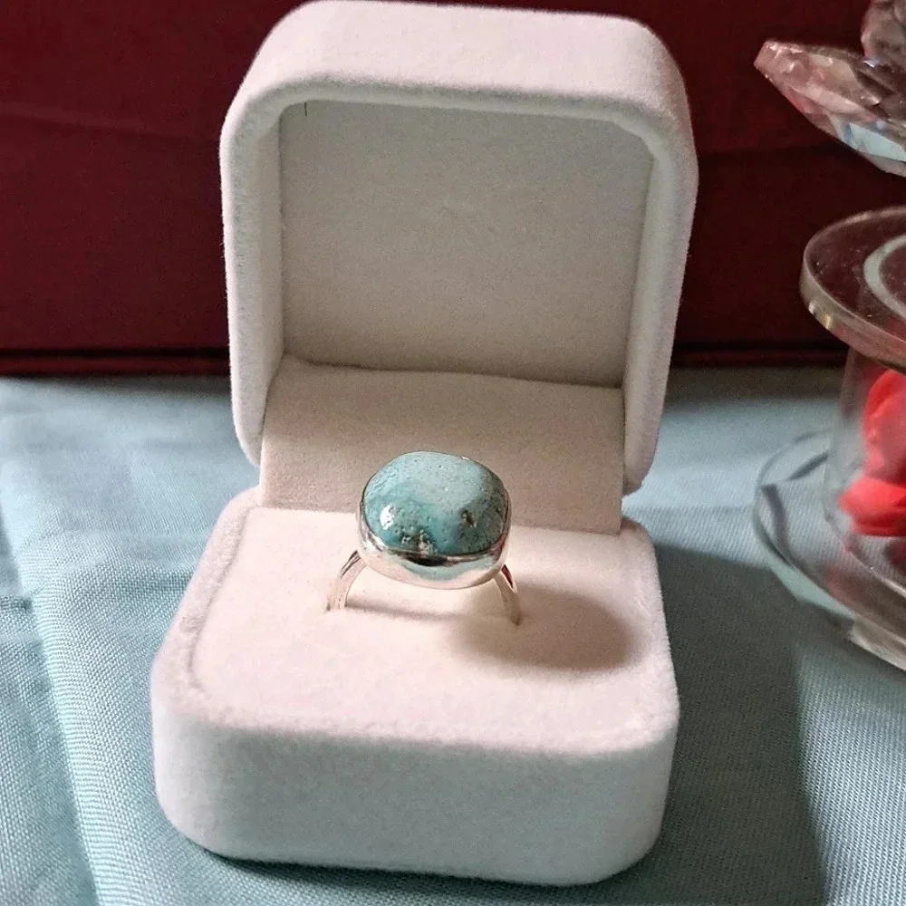 Large Sierra Nevada Turquoise Solitaire Ring In 925 Sterling Silver.